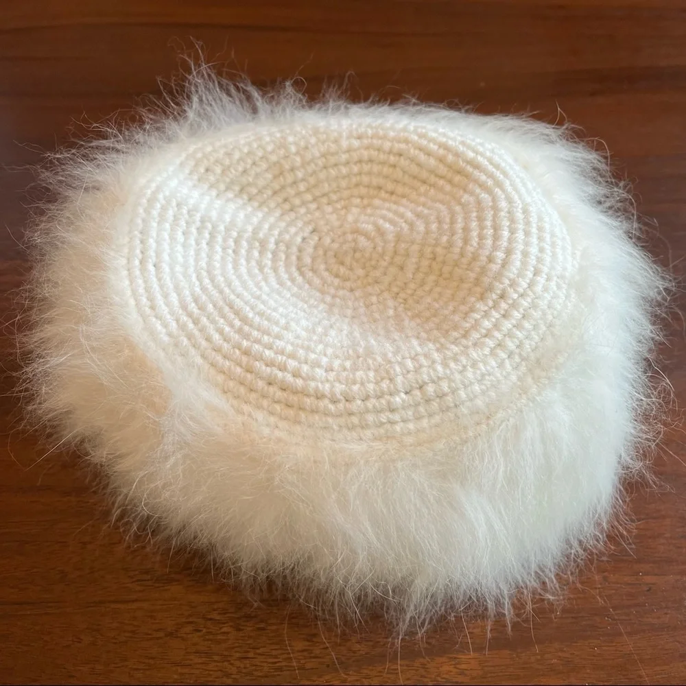Vintage Crochet Angora White Winter Hat Small - Picture 3 of 6
